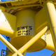 Looking up at the steel jacket foundation of an offshore wind turbine. Photo: Jesse Burke for Gizmodo